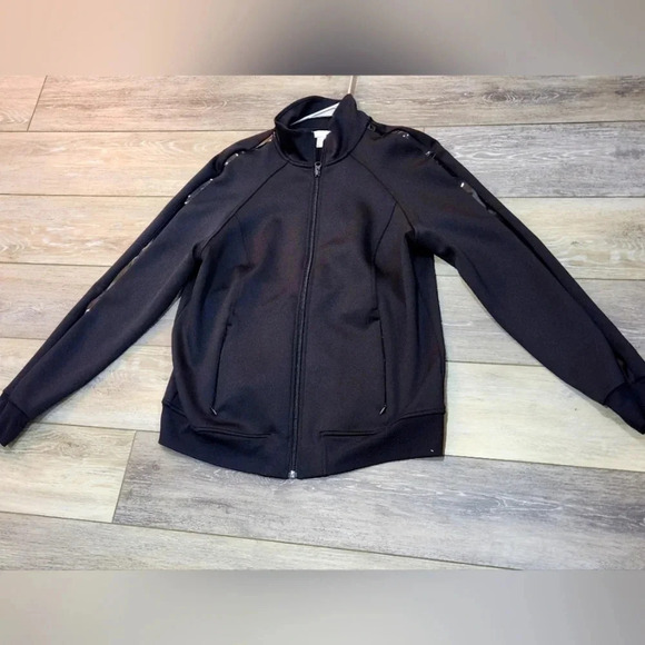 Zella black zip up workout jacket with black stripe on sleeves - Picture 1 of 7